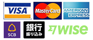 ご利用いただけるお支払い方法:VISA・Mastercard・American Express・SCB(タイ国内銀行振込)・銀行振込・Wise